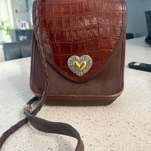 Brighton Croc-Embossed Brown Crossbody Bag with Heart Detail